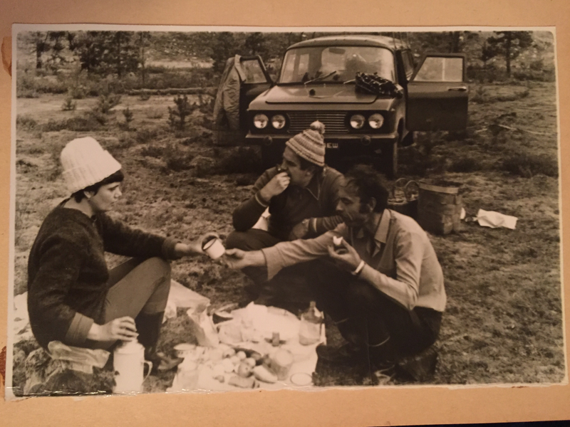 Alexander Petrovych (right) taking a picnic break during a mushroom picking trip.